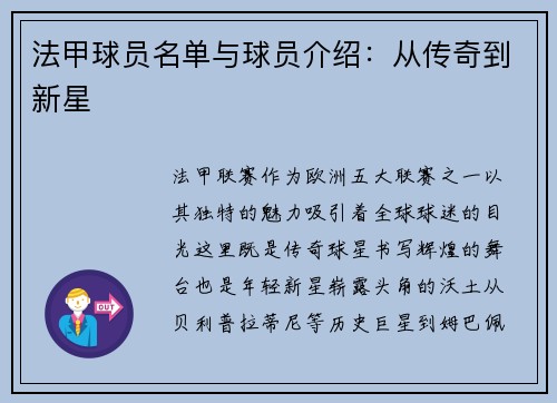 法甲球员名单与球员介绍：从传奇到新星